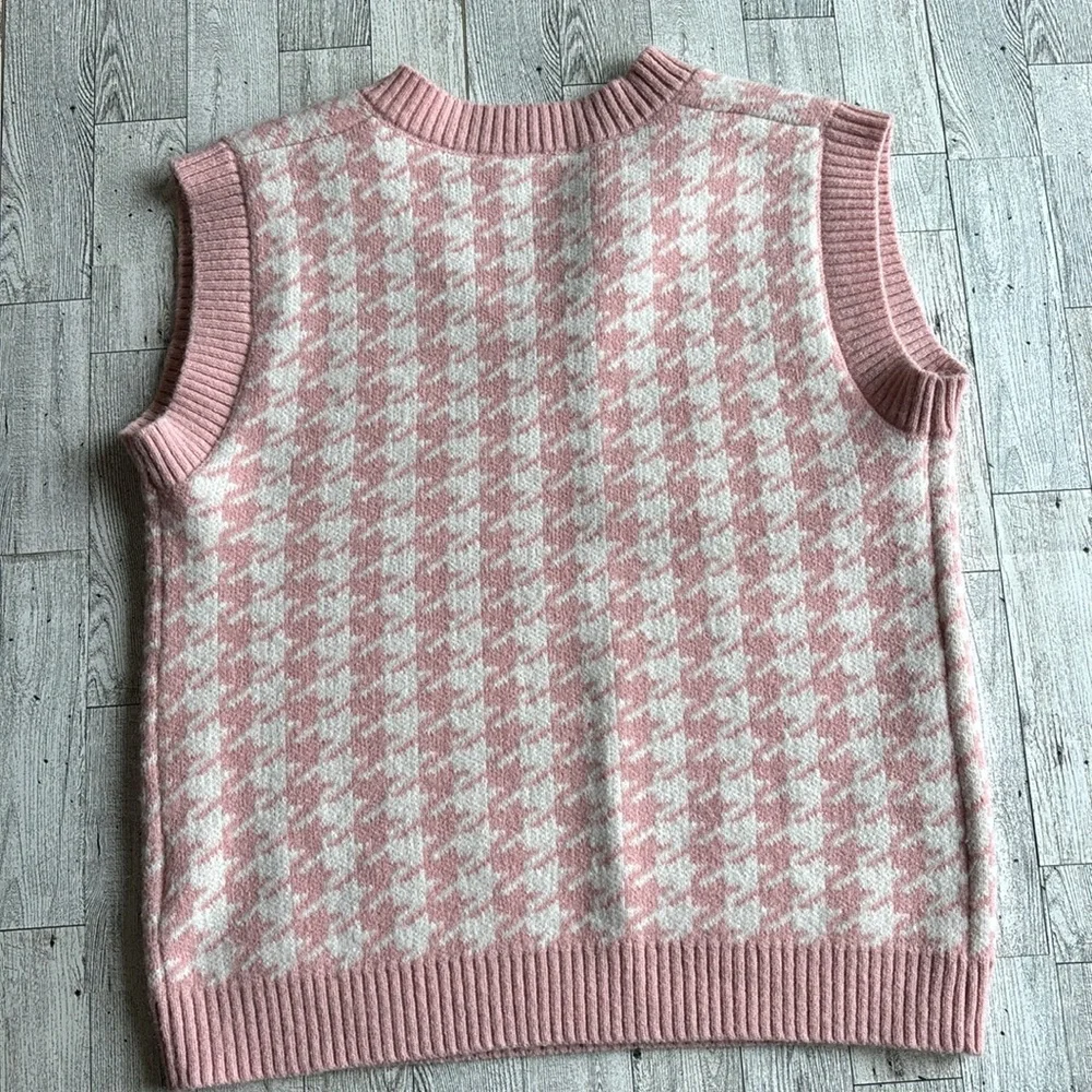 Pink Houndstooth sweater vest cotton‎ blend fall women’s size small - Picture 3 of 5